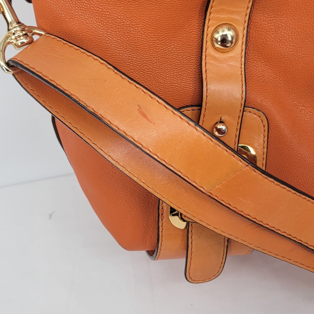 Hype Orange Pebbled Leather Satchel Crossbody Bag Gold Hardware - Picture 10 of 16